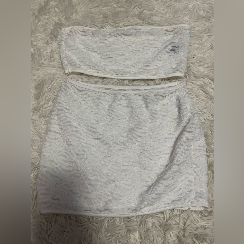 white skirt and tube top set